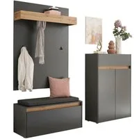 Home affaire Garderoben-Set City/Giron, moderne Garderobe, viel Stauraum, ca. 24 Schuhe, (Set, 3-St), enthält Schuhschrank, Garderobenpaneel & Garderobenbank mit Sitzkissen