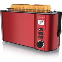 Arendo Toaster Edelstahl, Langschlitz, Display mit Restzeitanzeige, Krümelschublade, 2 lange Schlitze, für 4 Scheiben, 1500 W, Defrost Funktion, Wärmeisolierendes Gehäuse, mit Brötchenaufsatz