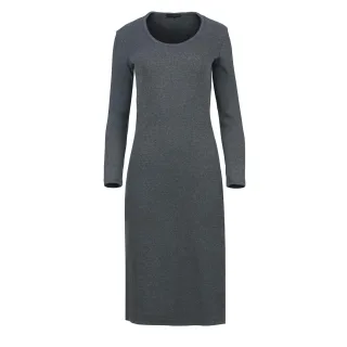 Langärmliges Midikleid mit Rundhalsausschnitt aus gerippter Baumwoll-Elastan-Mischung in Anthrazit