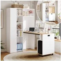 REDOM Eckschreibtisch Schreibtisch und Regal, mit Steckdosen (klappbar Schreibtisch, Eck-Tisch, 1-St., höhenverstellbare Ablagen), mit Steckdose, USB-Anschluss und Kippschutz