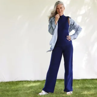 Starfish Jersey-Freizeithose mit weitem Bein für Damen, Damen, size: regular, Blau, Baumwoll-Mischung, by Lands' End