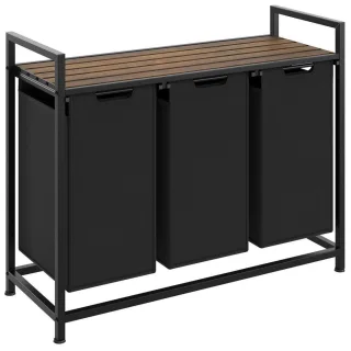 tectake Wäschesortierer,, Schwarz, Braun, Metall, Rechteckig, 93.5x72x34 cm, Ordnen & Aufbewahren, Wäschekörbe & Tonnen