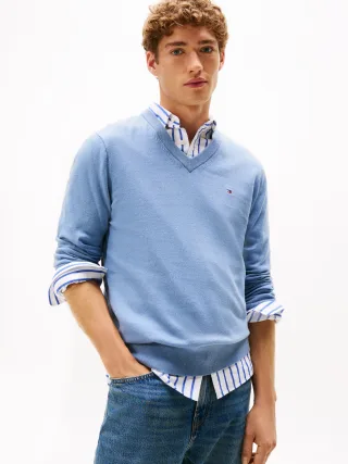 PIMA ORG CTN CASHMERE V NECK brisk blue - Gr. - XL