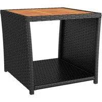vidaXL Gartentisch Beistelltisch mit Holzplatte Schwarz Poly Rattan & nholz (1-St)