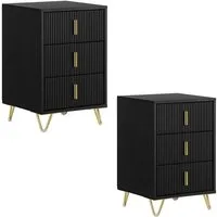 SoBuy Nachttisch FBT115-Lx2, Nachttisch 2er set, Sofatisch Couchtisch Wohnzimmertisch, 2er Set, Nachtschrank mit 3 Schubladen, Beistelltisch, Nachtkommode