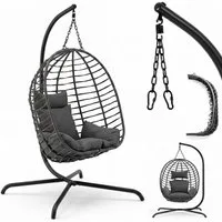 Sekey Hängesessel mit Gestell Hängekorb Sessel Rattan klappbarer Hängestuhl als Schaukel, Outdoor und Indoor Garten, Balkon bis 150 kg belastbar mit Kissen