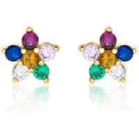 Unique Paar Ohrstecker Goldener Blumen Ohrstecker mit bunten Zirkoniasteinen SE1067-G