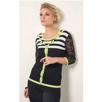 Passioni 2-in-1-Strickjacke Twinset mit weißen Streifen und Spitzeärmeln