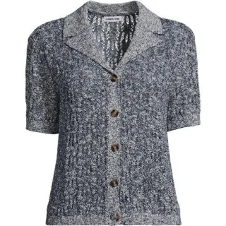 Soft Ease Ajour-Cardigan mit Leinen, Damen,  Blau, Baumwolle/Leinen/Nylon, by Lands' End