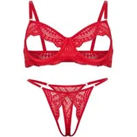 Elegant Love Set: Ouvert-BH Dessous-Set mit offenem Schritt & Brust – Reizwäsche mit Cut-Outs (Set, 2-tlg., mit Tanga) Sexy Spitzen-BH & passender String – Sinnliche Damenunterwäsche