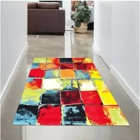 Carpetia Teppich Moderner Designer Teppich mehrfarbige Quadrate orange grün, rechteckig, Höhe: 13 mm, Allergiker-freundlich