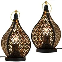 Marrakesch Orient & Mediterran Interior Nachttischlampe 2er Set Orientalische Tischlampe Bamako aus Metall in Schwarz 27 cm, Handarbeit