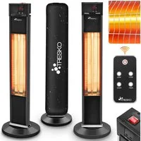 TRESKO Heizstrahler Infrarot Stand-Heizstrahler Wärmestrahler Fernbedienung LED-Anzeige, 2000 W, Terrasse elektrisch mit 3 Heizstufen, Terrassenstrahler Innen & Außen