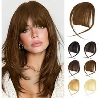 LuxusKollektion Echthaar-Extension Pony Clip Remy Echthaar Fringe Bangs Wispy Bangs Dunkelbraun-New