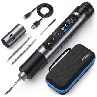 FNIRSI HS-03 Cordless Upgraded Soldering Iron 10W 100-450°C Swappable 2600mAh Battery Type-C 0.96" IPS Screen 1°F Step A