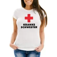 MoonWorks Print-Shirt Kranke Schwester Damen T-Shirt Slim Fit mit Print