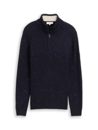 Tom Tailor - Troyer Strickpullover mit Strukturmix navy melange multi neps - Gr. - XL