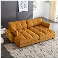KLAM HOME Schlafsofa Ecksofa Palmensessel Relaxsofa Polstermöbel mit 2Becherhaltern&USB, mit eine Seitentaschen, Cordstoff, Sitzsack mit rollenden polstern, Perfekt für Wohnzimmer, Schlafzimmer, Jugendzimmer, Gästezimmer