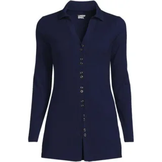 Jerseybluse mit Polokragen in Plus-Größe für Damen, Damen, size: plus, Blau, Elasthan/Baumwoll-Mischung/Polyester-Mischung, by Lands' End