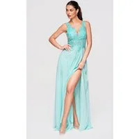 OMBRE Abendkleid Abendkleid Maxikleid Spitze Elegant Mint XS (kein Set, 1-tlg) Transparente Elemente, Koronkowy Saum