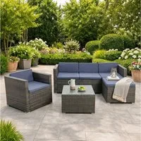 ESTEXO Sitzgruppe Rattan Lounge Gartenmöbel Set Sofa Couch 5-Sitzer Rattanmöbel Grau