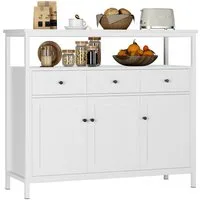 Homfa Sideboard Küchenschrank, mit 3 Schubladen 3 Türen Buffetschrank weiß 108x38x98,5cm