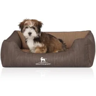 Knuffelwuff Orthopädisches Hundebett Outlander aus laser-gestepptem Kunstleder braun/ caramell M-L