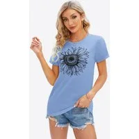 Imily Bela T-Shirt Damen mit Sonnenblumen-Druck Rundhals Kurzarm (Packung, 1-tlg., 1per-Pack) mit Print, mit Rundhalsausschnitt