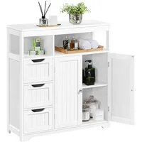 Yaheetech Hochschrank Badschrank Badkommode Badezimmerschrank mit 3 Schubladen und 2 Türen & 1 Offenem Regal