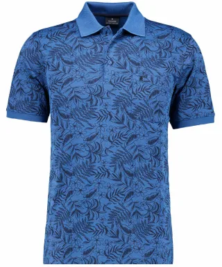 RAGMAN - Softknit-Polo mit Alloverprint, kurzarm blau-melange - Gr. - XL