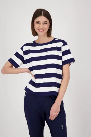 monari - Sweatshirt mit Brusttasche navy blue ringel - Gr. - 40