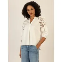 mint & mia Blusenshirt mit Puffärmeln und Lochstickerei