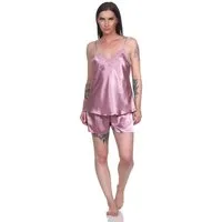 EloModa Capri-Pyjama Damen Satin Nachtwäsche Pyjama Set Shorty mit Spitze, S M L XL 2XL (2 tlg)