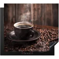 MuchoWow Herd-Abdeckplatte Kaffee - Heiß - Kaffeebohnen, Vinyl, (1 tlg), Küche Herdabdeckplatte Ceranfeld Vinyl Einteilig, 59x52 cm