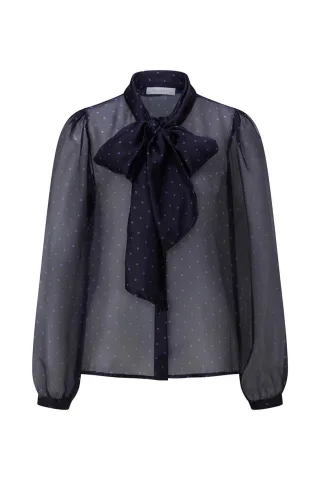 Rich & Royal - Chiffon Blouse with Bow midnight blue - Gr. - 36