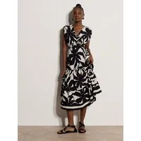Apricot Midikleid Blumenkleid mit Stufen mit Raffungen