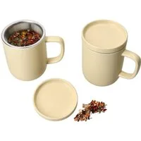 Ritzenhoff & Breker Becher Ritzenhoff 2x Jasper Vanille Teebecher mit Teesieb & Deckel 300ml, Steingut