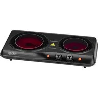 TZS FIRST AUSTRIA Doppelkochplatte Kochplatte 2000W, Glaskeramik, doppel, Herdplatte Camping, 2000W, Stufenloser Temperaturregelung, mobile Kochplatte, 19/16,5 cm