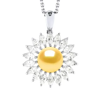 SUN Halskette Süßwasserperlenschmuck 8-9mm Golden 925