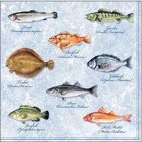 Ambiente Luxury Paper Products Papierserviette, Servietten Papier 33x33cm 3-lagig mit Meeresfische Motiv 20 Stück