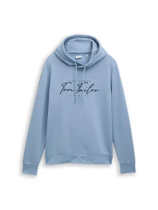 Tom Tailor - Hoodie Sweatshirt mit Logo-Print faded denim blue - Gr. - XXL