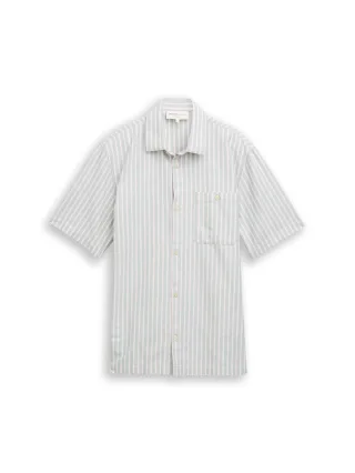 Denim Tom Tailor - Relaxed Fit Kurzarmhemd mit Streifen green mist stripe - Gr. - M