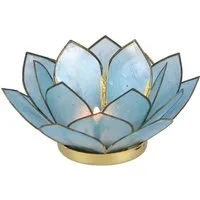 Guru-Shop Windlicht Lotus Teelicht Muschel 14*6 cm - himmelblau