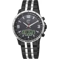 ETT Funk-Multifunktionsuhr Professional WorldTimer EGS-11568-21M, Armbanduhr, Solar, Herrenuhr, Edelstahlarmband, analog, digital, Tag