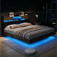 Simurq Polsterbett 140x200 cm Schwebebett mit LED-Beleuchtung und Ladestation Doppelbett (Funktionsbett 140x200 cm, ohne Matratze), Jugendbett, Metallbett mit Kopfteil, Schwebender visueller Effekt