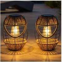 GLOBO LIGHTING LED Solarleuchte, LED-Leuchtmittel fest verbaut, Warmweiß, 2x Solarlaterne für Außen stehend Solar Gartendeko Balkondeko
