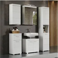 welltime Badmöbel-Set Avena, (Set, 5-St), Hochschrank, WBU, Spiegelschrank, Kommode, Hängeschrank u. Beleuchtung