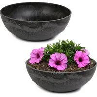 matches21 HOME & HOBBY Blumentopf Runde bauchige 20 cm Pflanzschale für draussen, schwarz marmoriert (2 St), Wetterfeste Blumen-Schale als moderne Gartendeko Grabschmuck