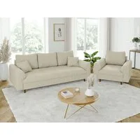 S-Style Möbel Polstergarnitur 3+1 Zara mit Braun Holzfüßen im skandinavischen Stil aus Cord-Stoff, (1x 3-Sitzer-Sofa, 1x Sessel), mit Wellenfederung