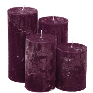 Rustikale Kerzen, weinrot, abgestuft, 4 Stück